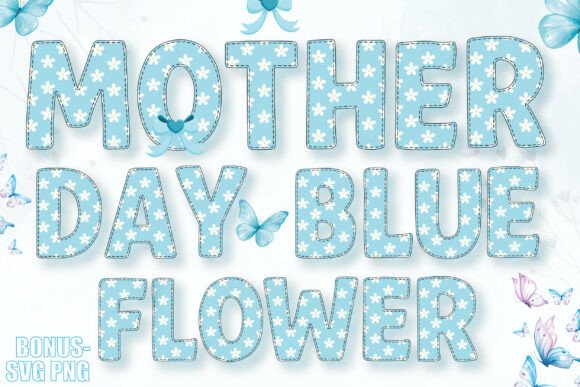 Beautiful Mother's Day Blue Flower Alphabet Font
