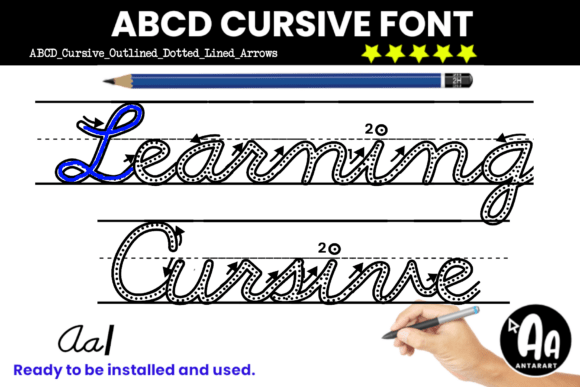 Discover the Abcd Cursive Outline Dotted Arrows Lined Font
